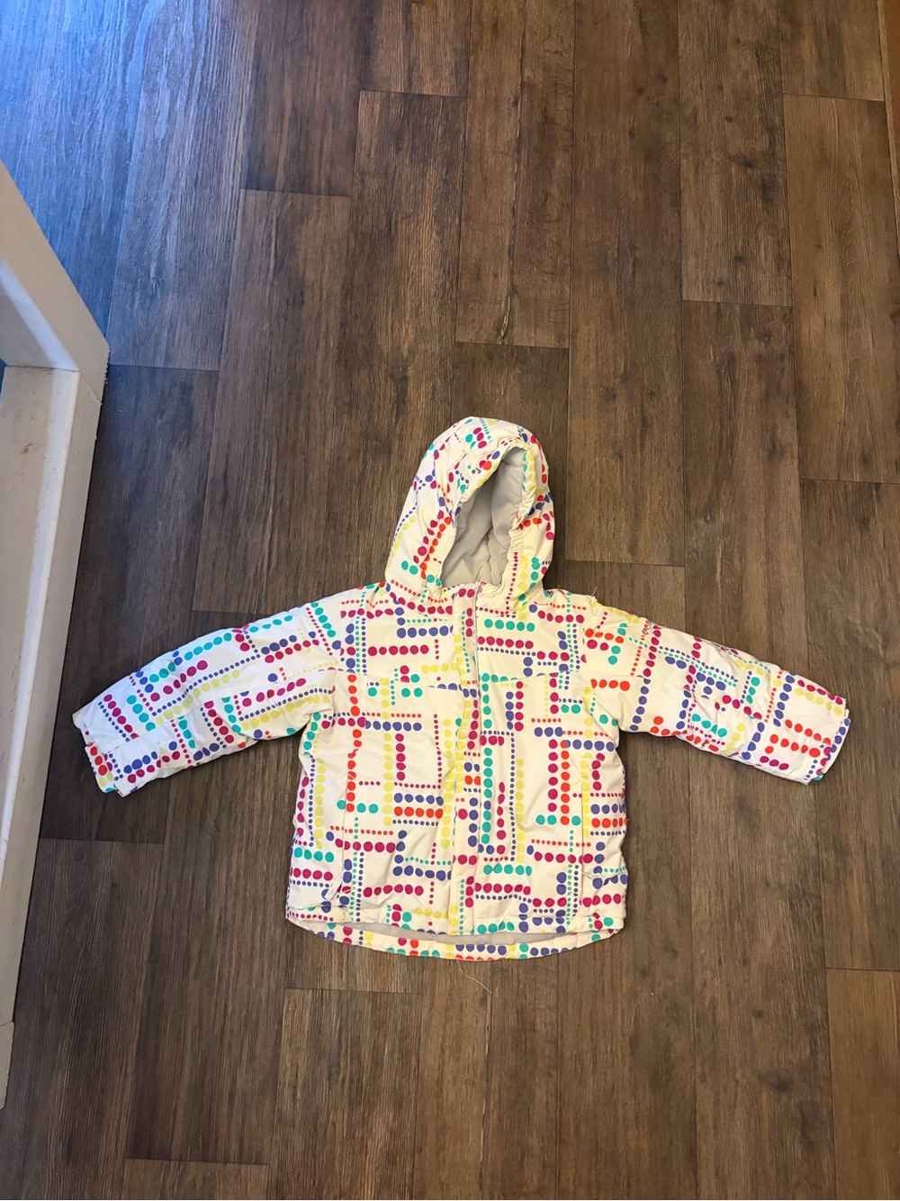 Columbia Toddler Girls White Puffer Jacket w/Multi Color Polka Dots Size 4T